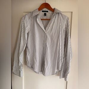 90s Vintage Ralph Lauren White Button-Up Shirt with Black Pinstripes